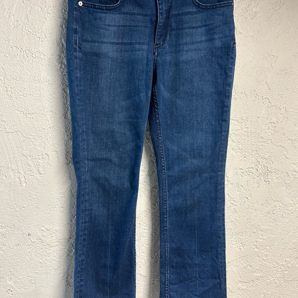 Classic Blue High-Rise Bootcut Jeans with Lived-In Look